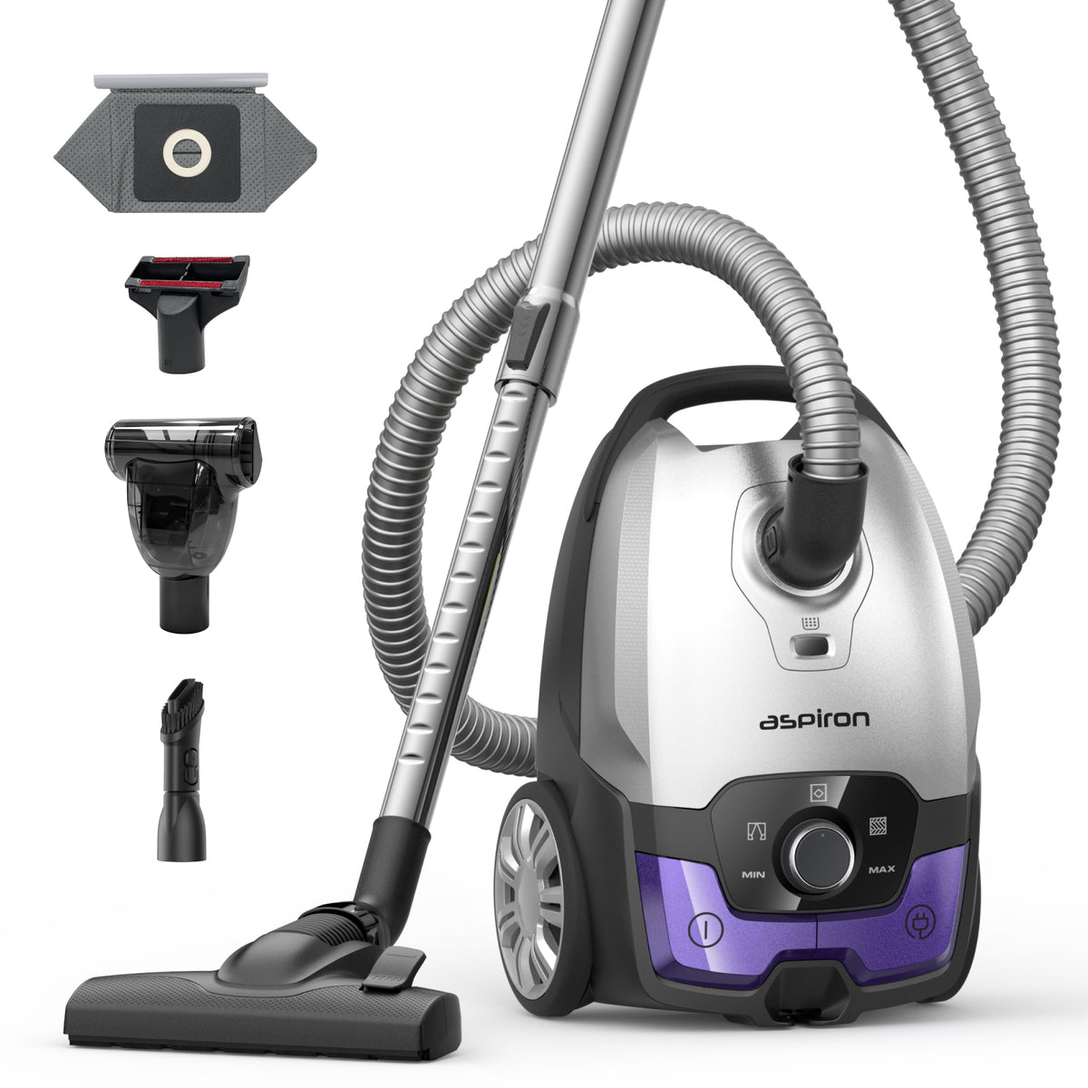 Aspiron Bagless Canister Vacuum Cleaner AS-CA040 5L Dust Bag, Easy to Push,