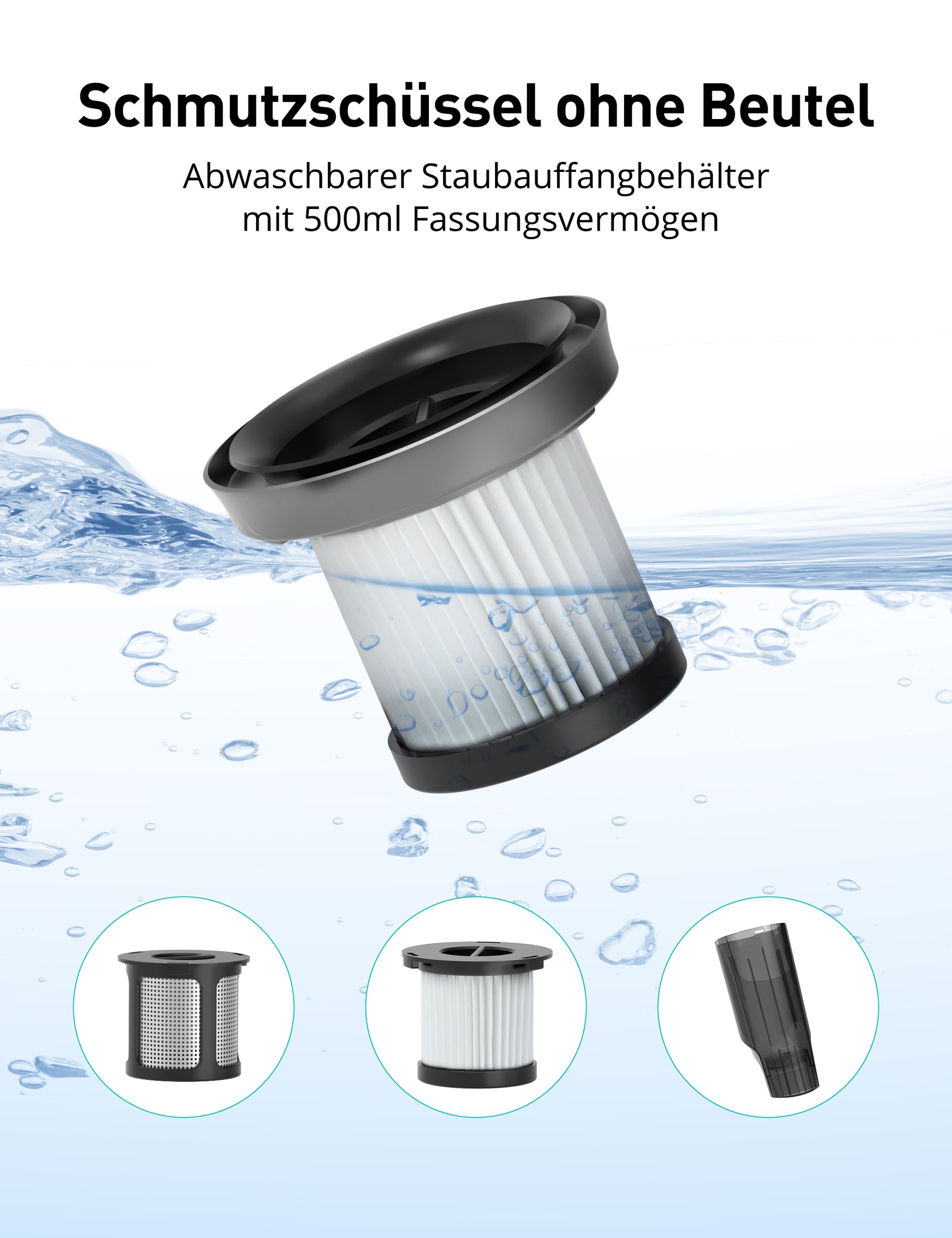 Aspiron AS-CA038 Handstaubsauger Akku, 18000Pa & Schnellladestation, Starke Absaugung, HEPA-Filter, Akkusauger Klein für Autos, Zuhause, Schwarz