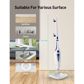 Steam Mop 12-in-1, 1500W Detachable Handheld Steam Cleaner, Fast 15s Heat-Up, 2 Dirt Grip Pads, Removes 99.99% Stubborn Stains for Hardwood Floors, Clothes, Windows, Tiles, Furniture, Blue