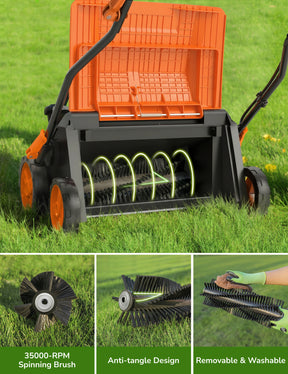 Aspiron 16” Artificial Turf Sweeper 2000W Artificial Turf Vacuum | 2000W Grass Sweeper Yard Power Brush with 55L Removable Leaf Collection Bag, Quick-Fold, Keeps Clear Sweepy Box