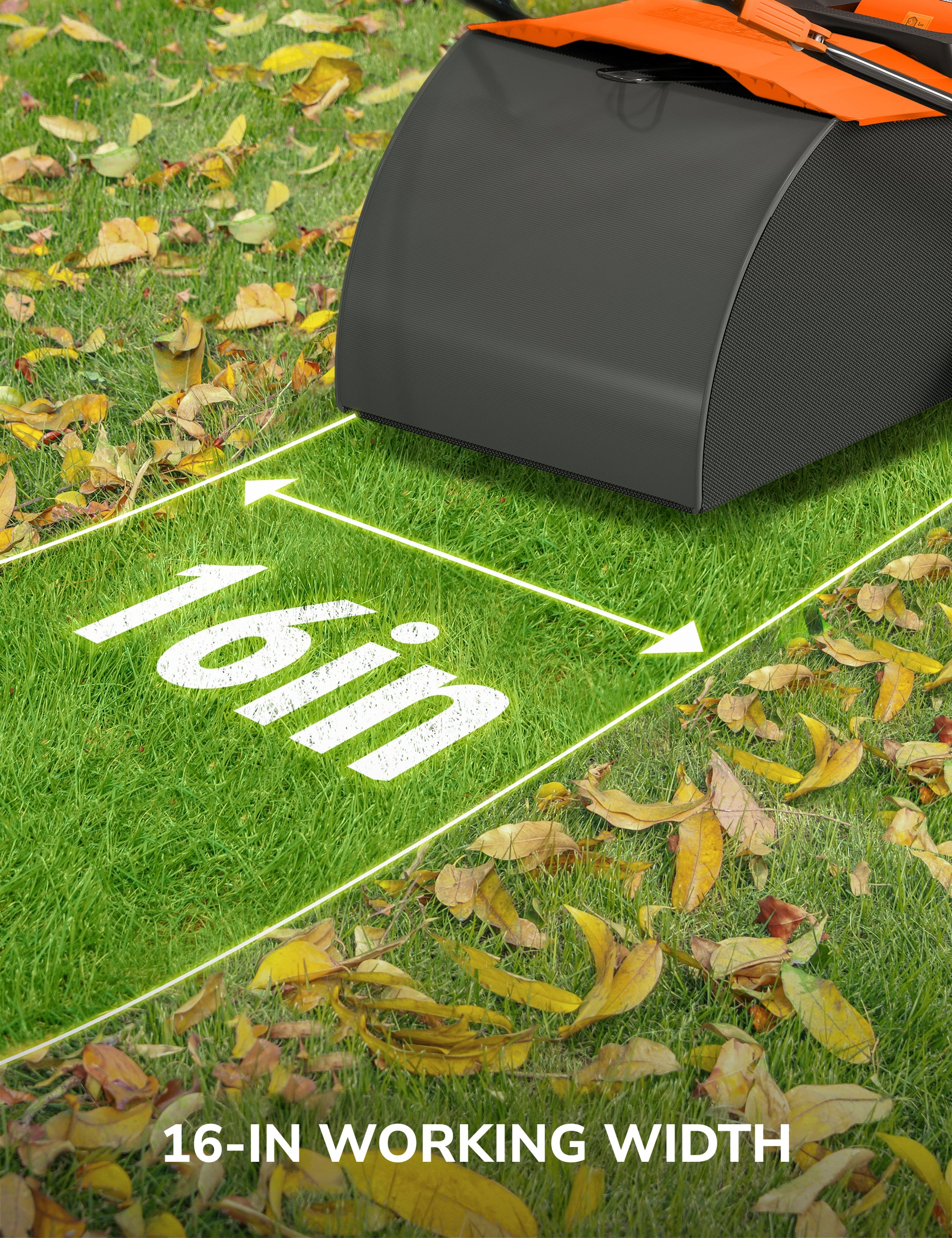 Aspiron 16” Artificial Turf Sweeper 2000W Artificial Turf Vacuum | 2000W Grass Sweeper Yard Power Brush with 55L Removable Leaf Collection Bag, Quick-Fold, Keeps Clear Sweepy Box