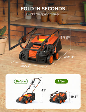 Aspiron 16” Artificial Turf Sweeper 2000W Artificial Turf Vacuum | 2000W Grass Sweeper Yard Power Brush with 55L Removable Leaf Collection Bag, Quick-Fold, Keeps Clear Sweepy Box