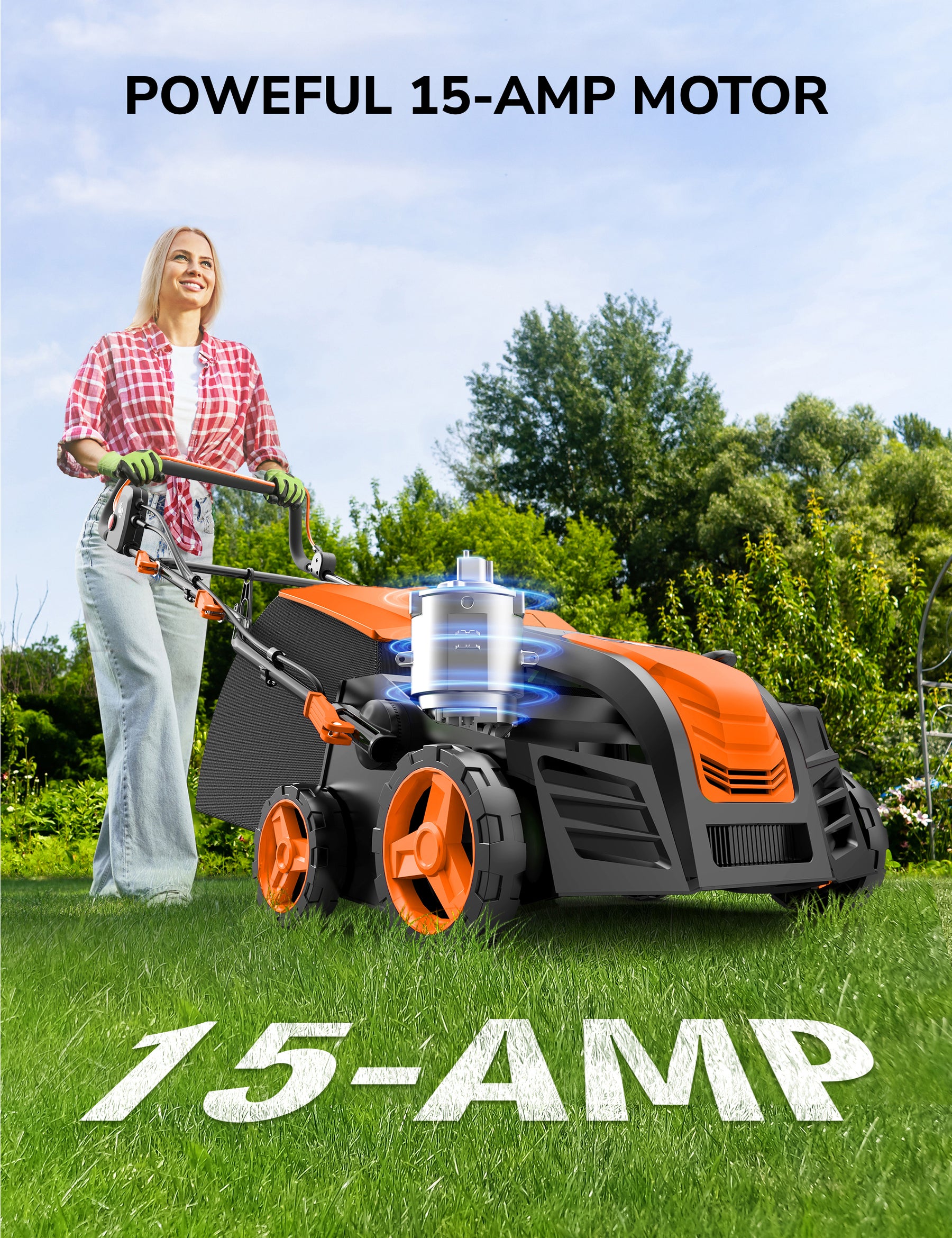Aspiron 16” Artificial Turf Sweeper 2000W Artificial Turf Vacuum | 2000W Grass Sweeper Yard Power Brush with 55L Removable Leaf Collection Bag, Quick-Fold, Keeps Clear Sweepy Box