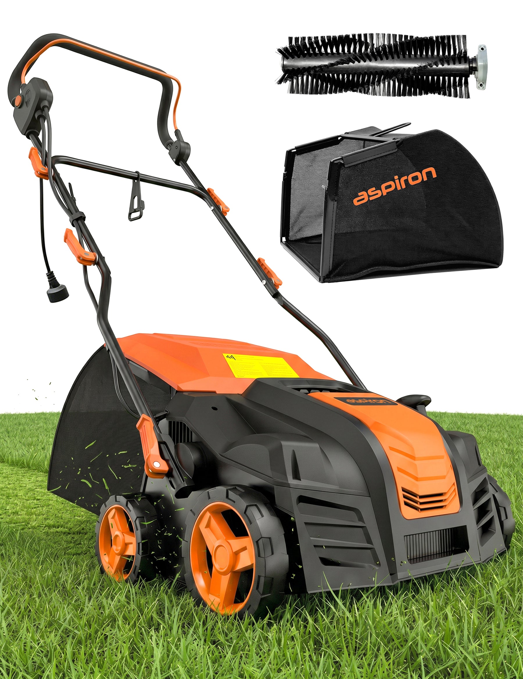 Aspiron 16” Artificial Turf Sweeper 2000W Artificial Turf Vacuum | 2000W Grass Sweeper Yard Power Brush with 55L Removable Leaf Collection Bag, Quick-Fold, Keeps Clear Sweepy Box