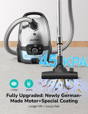 CA040 Aspiron Bagless Canister Vacuum Cleaner AS-CA040 5L Dust Bag, Easy to Push