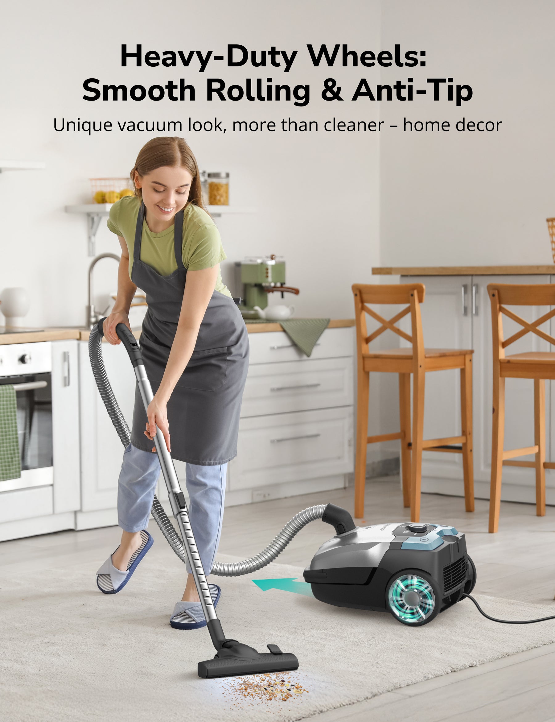 CA040 Aspiron Bagless Canister Vacuum Cleaner AS-CA040 5L Dust Bag, Easy to Push
