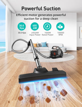 Aspiron CA006 Canister Vacuum, Upgraded 1600W Bagless Canister Vacuum Cleaner, Auto Cord Rewind, H13 HEPA Filter, 3.7Qt Large Capacity, 5 Tools for Hard Floors, Carpet, Pet, Upholstery, Tiles, Persimmon Visit the Aspiron Store