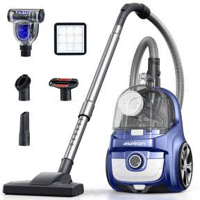 Aspiron CA006 Canister Vacuum Cleaner, 30Kpa Bagless Vacuum Cleaners, 3.7QT Large Dust Cup, Double HEPA Filter, Retractable Cord, 1600W Lightweight Vacuum Cleaner with 5 Tools for Hard Floors