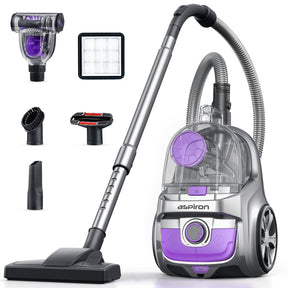 Aspiron CA006 Canister Vacuum Cleaner, 30Kpa Bagless Vacuum Cleaners, 3.7QT Large Dust Cup, Double HEPA Filter, Retractable Cord, 1600W Lightweight Vacuum Cleaner with 5 Tools for Hard Floors