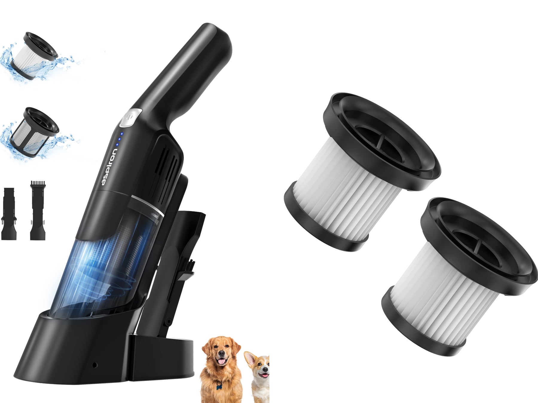 Aspiron Replacement Inlet HEPA-H12 Filter Part for AS-CA038, 2 Pack Washable Filter for Handheld Vacuum Cleaner, HEPA Style Filter Fits