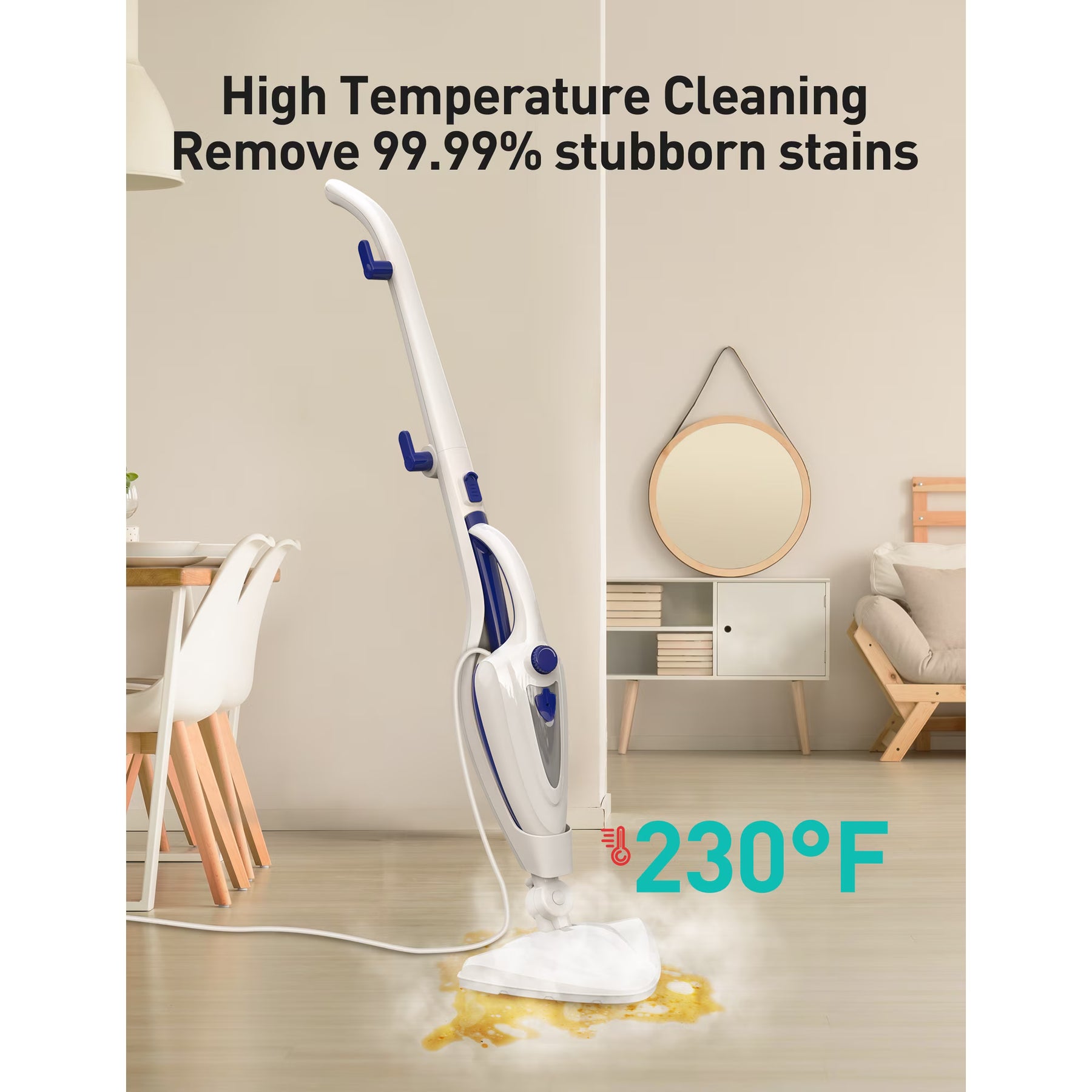 Steam Mop 12-in-1, 1500W Detachable Handheld Steam Cleaner, Fast 15s Heat-Up, 2 Dirt Grip Pads, Removes 99.99% Stubborn Stains for Hardwood Floors, Clothes, Windows, Tiles, Furniture, Blue