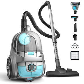 Orgtoy Canister Vacuum Cleaner, Upgraded 1600W Bagless Canister Vacuum Auto Cord Rewind, Brushless Motor, 4QT Dust Cup, HEPA Filter, 5 Tools for Hard Floors, Carpet, Pet, Upholstery, Tiles